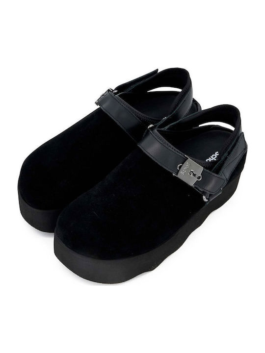 Britney Flat Suede Mules σε Μαύρο Χρώμα