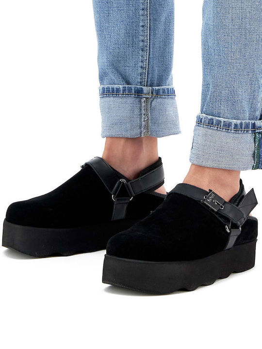 Britney Flat Suede Mules σε Μαύρο Χρώμα