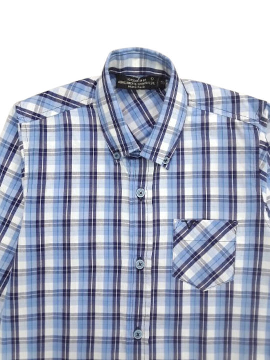Versace Kids Checked Shirt Long Sleeve blue