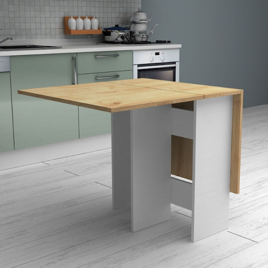 Pepe Table Kitchen Extendable Collapsible Wooden White - Natural Beech 56(+74)x77x75cm