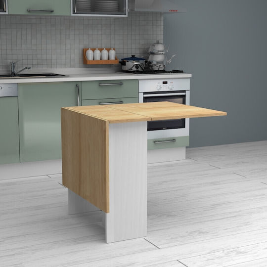 Pepe Table Kitchen Extendable Collapsible Wooden White - Natural Beech 56(+74)x77x75cm