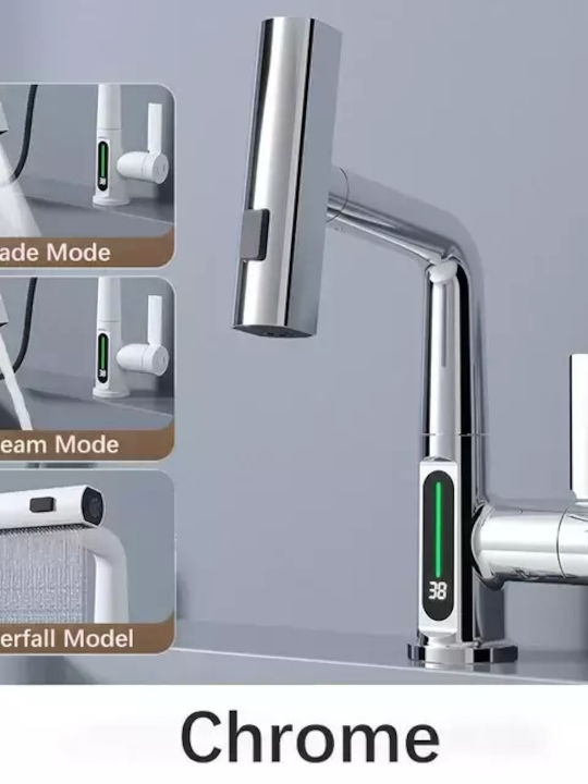 Kitchen Faucet Intelligent Digital Display Pull Out Feature Chrome