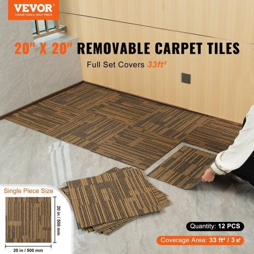 Vevor Carpet Tiles 20"x20" Built-in Padding 12 Pieces Brown Kcxfkdt2020ypi6hyv0