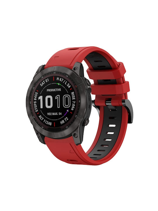 Силиконова спортна каишка за часовник Garmin Fenix 7x Solar 26mm двуцветна червена+черна Силиконова спортна каишка за часовник Garmin Fenix 7x Solar 26mm двуцветна червена+черна