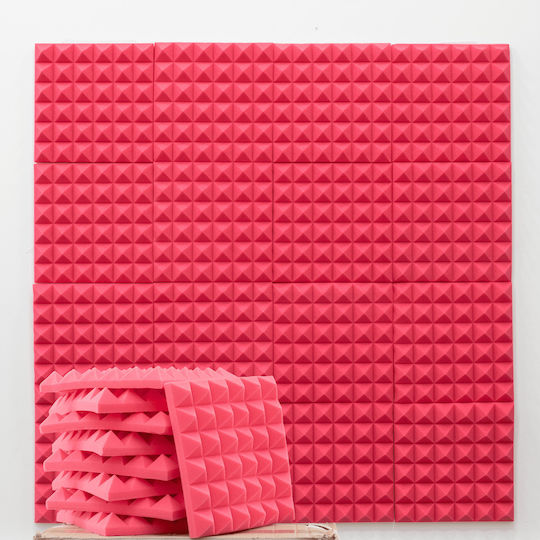 Ichopolis Audio Treatment Panel (25 Pieces) In Pyramid Design 30cm x 30cm x 50mm In Red Colour