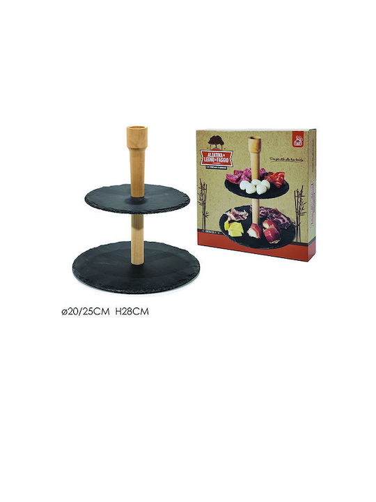 General Trade Ξύλινη Εταζέρα 2 Ορόφων Μαύρη Ø20cm Π25xΜ25cm 2τμχ