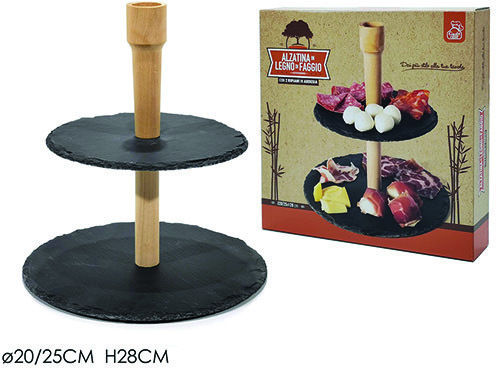General Trade Ξύλινη Εταζέρα 2 Ορόφων Μαύρη Ø20cm Π25xΜ25cm 2τμχ