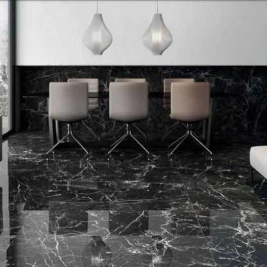 Karag Marmo Floor / Wall Interior Gloss Porcelain Tile 120x60cm Black Gloria