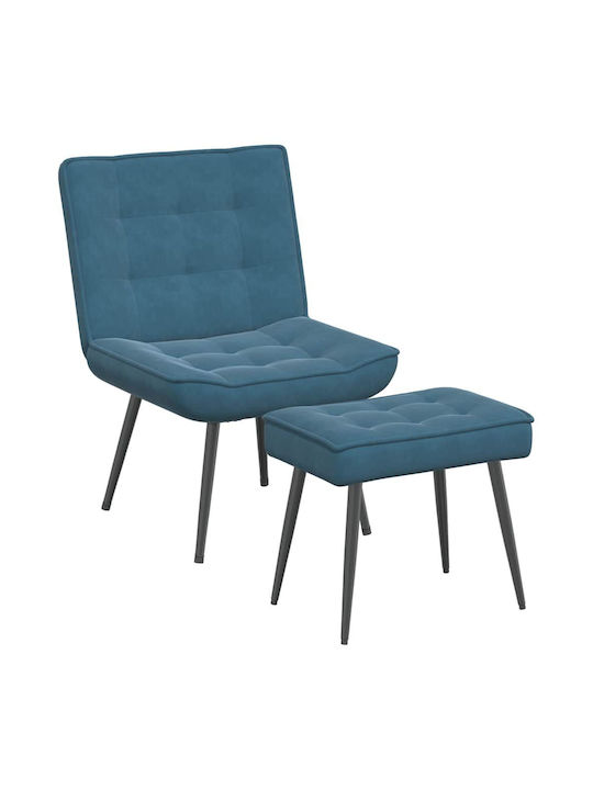 Sessel mit Fußhocker Samt Blue 64x74x84cm
