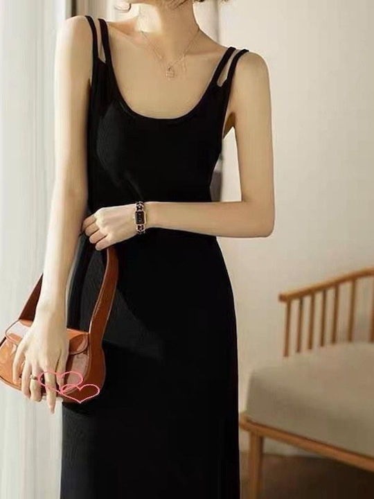 Summer Midi Dress with Tearing Black
