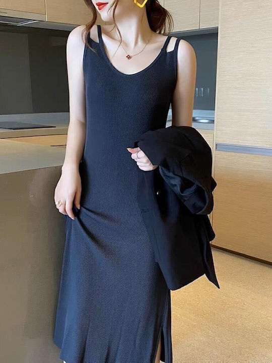 Summer Midi Dress with Tearing Black