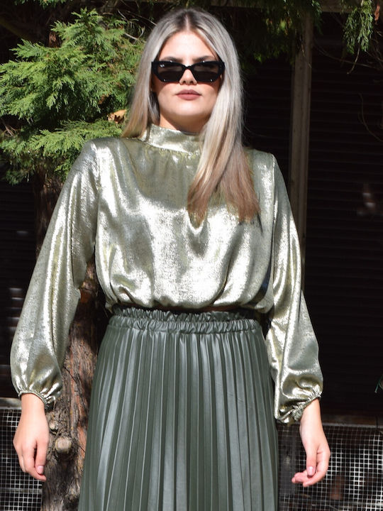 Damen Crop Top Satin Olive Oil Open