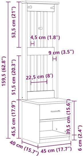 Sandens Мебел за антре с Шкаф за Обувки 45x40x159.5см