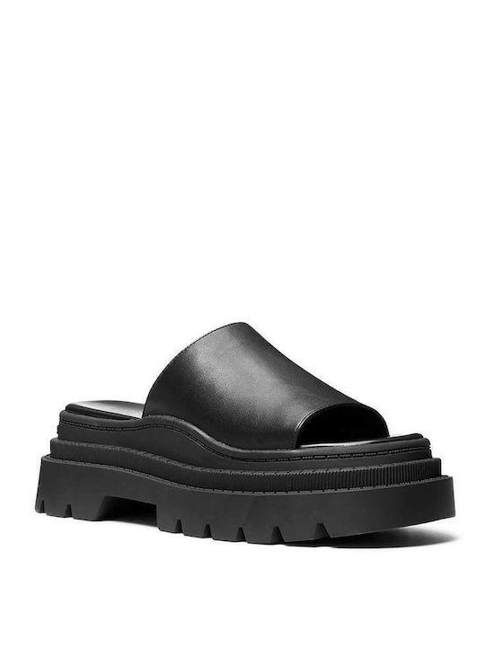 Kendra Leather Platform Slide Sandale Casual Damă Flatforme Din Piele Negre