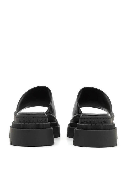 Kendra Leather Platform Slide Sandale Casual Damă Flatforme Din Piele Negre