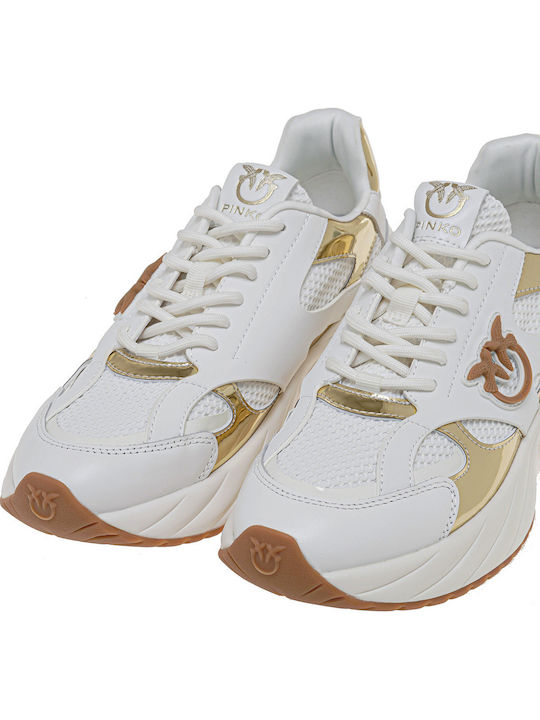 Ariel Damen Chunky Sneakers White Gold Mirror