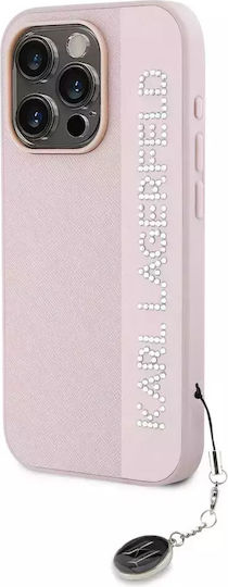 Karl Lagerfeld Saffiano Rhinestones And Charm Back Cover Plastic / Silicone with Strap Pink (iPhone 16 Pro)