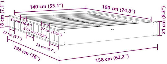 Bettgestell ohne Matratze 140x190 cm Massivholz Eiche Braun