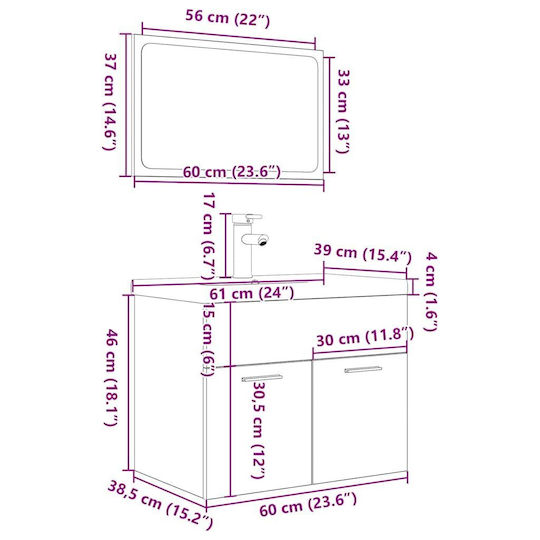 vidaXL Πάγκος με Νιπτήρα & Καθρέπτη Μ61xΒ18xΥ39cm Καφέ