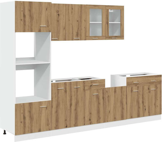 Kitchen Cabinet Set Wall & Floor with Countertop Coffee 260x46x207cm