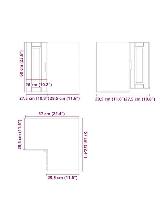 Porto Eckschrank Wand Coffee 57x57x60cm