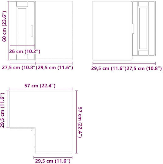 Porto Corner Cabinet Wall Coffee 57x57x60cm