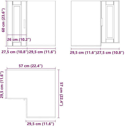 Dulap de Colț Suspendata Gloss White 57x57x60buc