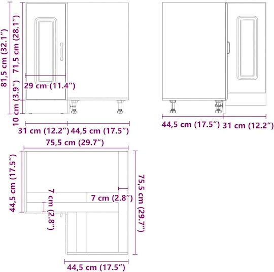 Γωνιακό Ντουλάπι Δαπέδου Λευκό 75.5x75.5x81.5εκ.