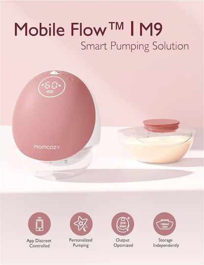 Momcozy M9 Φορητό Διπλό Θήλαστρο Μπαταρίας Χωρίς BPA Ροζ 150ml