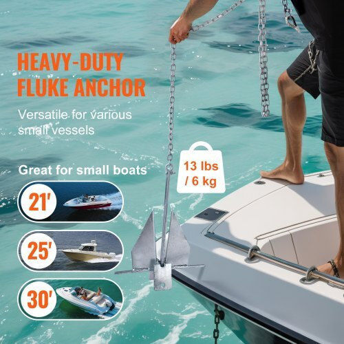 Σετ Άγκυρας Vevor Fluke 13 Lbs Γαλβανισμένο Ατσάλι Αλυσίδα 7.9' Σχοινί 101' Δύο Σακίδια 0.4" Σκάφη Κάτω 30' Flkmyjtdxg136w8vgv0