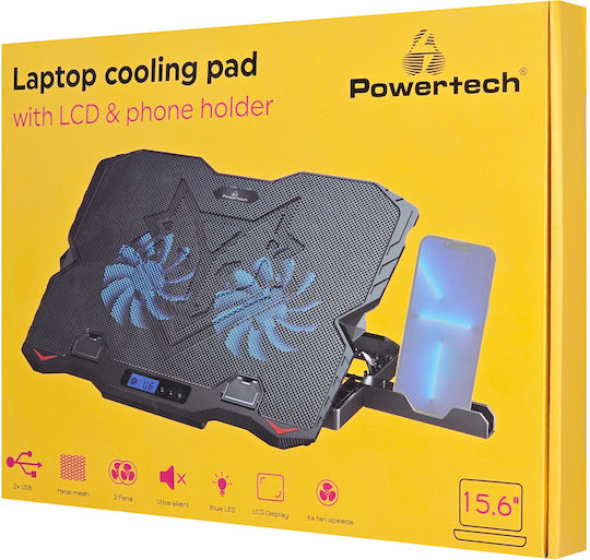 Powertech PT-1346 Cooling Pad for Laptop up to 15.6" with 2 Fans and Lighting