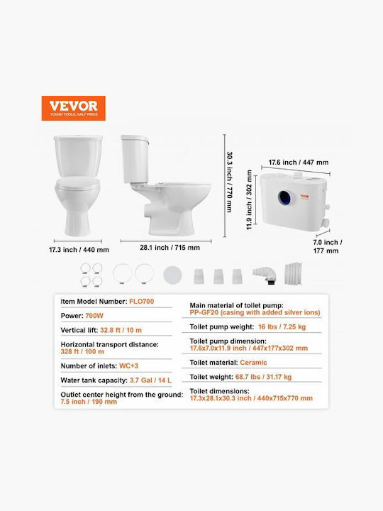 Vevor Stehende Toilette mit Deckel mit Bidet