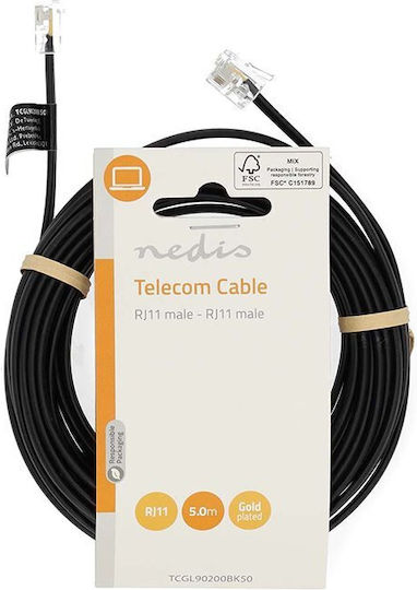 Nedis Flat Τηλεφωνικό Καλώδιο RJ11 6P4C 5m Μαύρο (TCGL90200BK50)