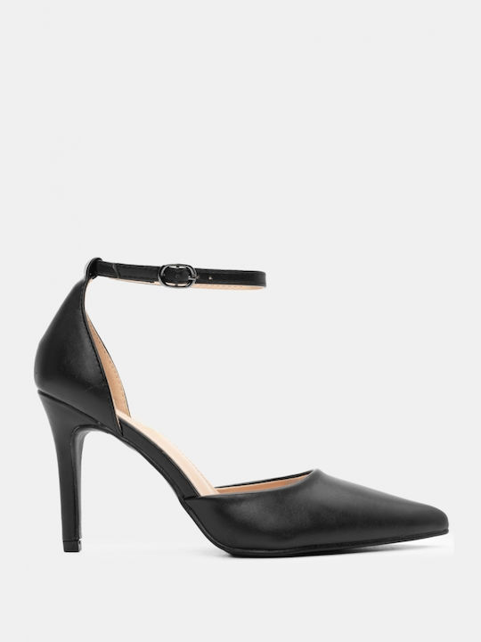 Luigi Pointed Toe Black Heels with Strap