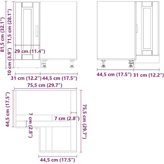 Eckschrank Boden Coffee 75.5x75.5x81.5cm