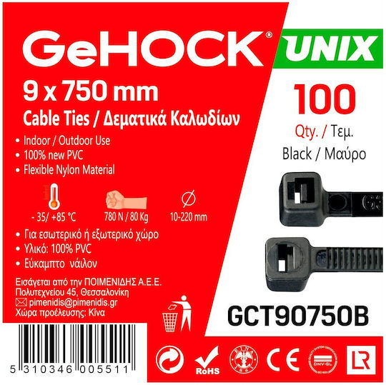 GeHock Cable Ty 750x9mm Black 100pcs
