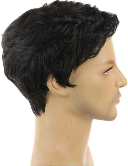 Men's Wig with Synthetic Hair in Dark Black Color 10cm