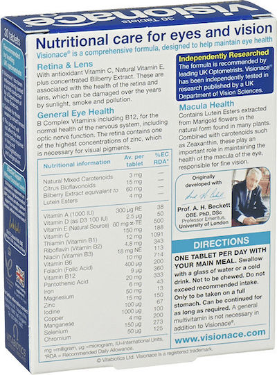 Vitabiotics Visionace Original Healthy Eyes & Good Vision Special Food Supplement 30 Tablets