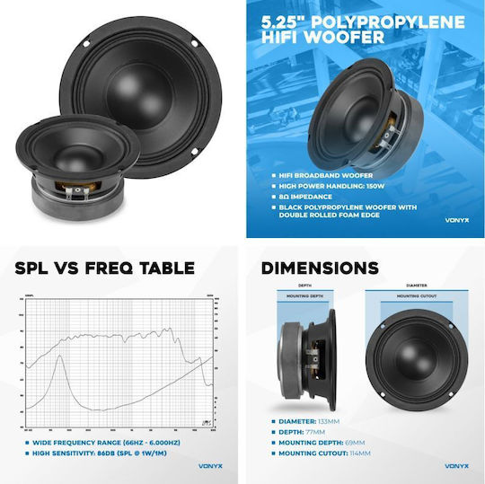 Vonyx Tieftöner Lautsprecher 902.125 5" Widerstand 8Ω