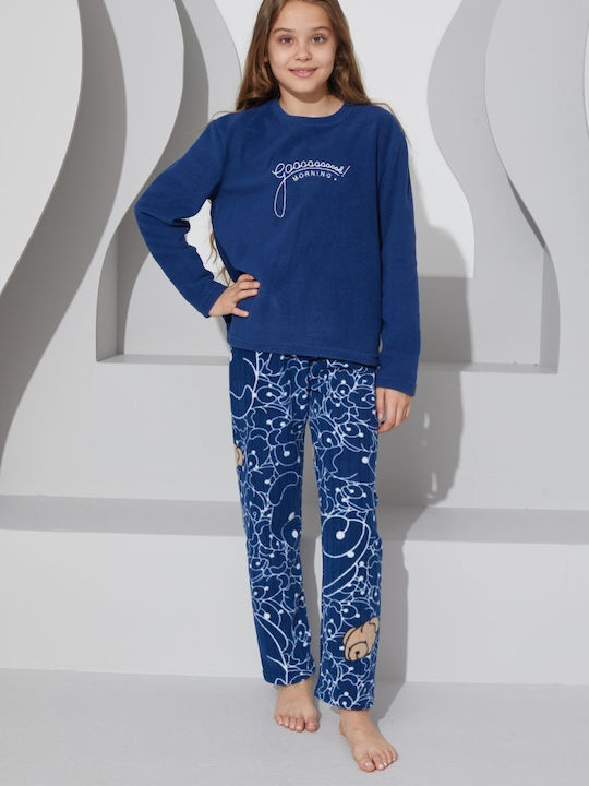 Siyah Inci Pijama pentru copii De iarnă Fleece Albastru marin