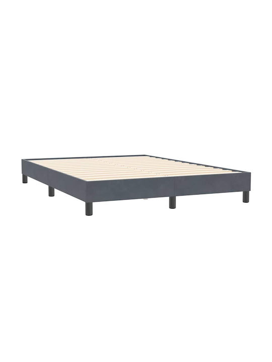 Pat Dublu Tapitat Cu Material Gri Închis Cu Plăci Și Saltea 160x210cm