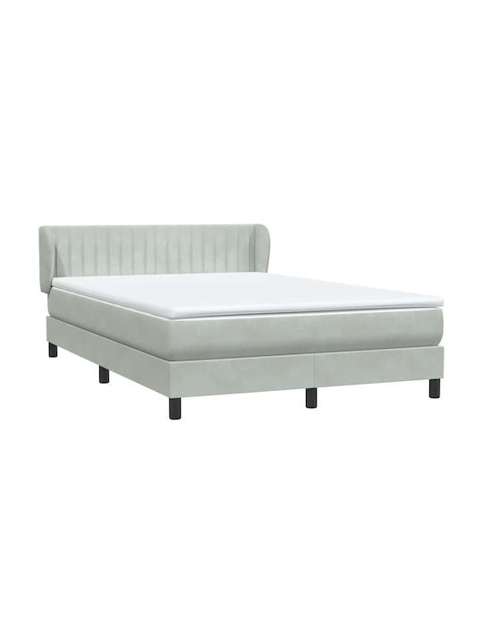 Pat Dublu Tapitat cu Material Textil Gri Deschis cu Plăci și Saltea 160x210cm