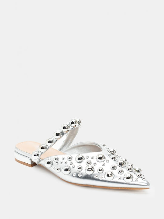 Luigi Heel Mules Silver