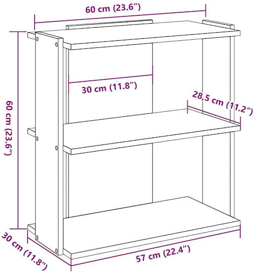 Βιβλιοθήκη 3 Επιπέδων Sonoma Δρυς 60x30x60 Εκ Επεξεργ Ξύλο Καφέ 60 X 30 X 60 Cm