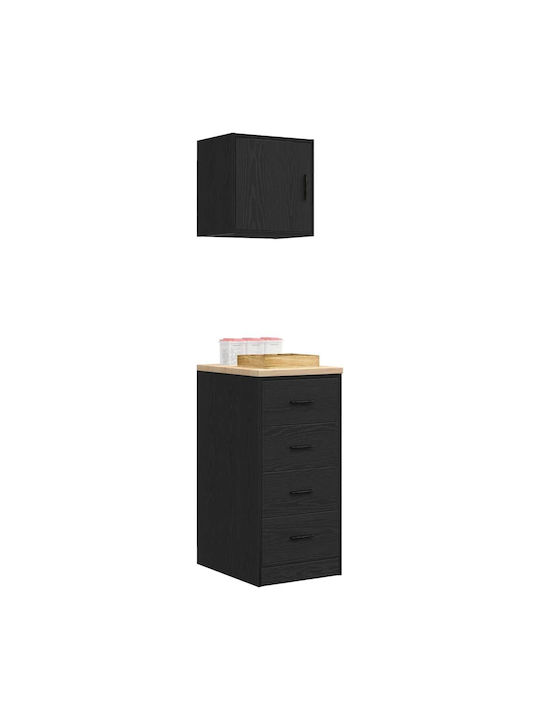 Cabinet de Birou din Lemn Masiv Negru 40x51x85cm