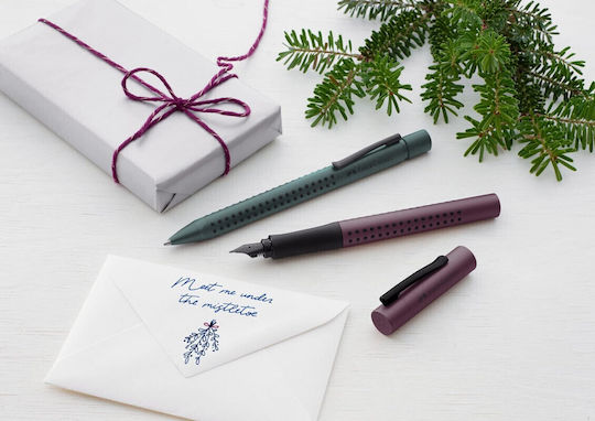 Faber-Castell Grip Πένα Γραφής Medium Μωβ από Ατσάλι με Μπλε Μελάνι Berry