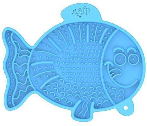 All For Paws Calming Pals Lick A Fish Silicone Feeder Slow Feeder for Dog & Cat with Base 18cm in Blue Color