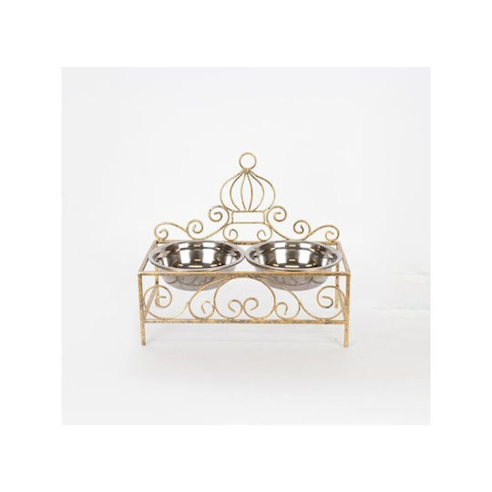Tierfutterautomat 2 Schalen 18cm Metallisch Gold-Silber 35x18,5x13,5/30cm 752-28573