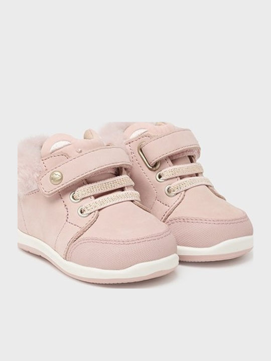 Δερμάτινα Παιδικά Μποτάκια με Κορδόνια Ροζ