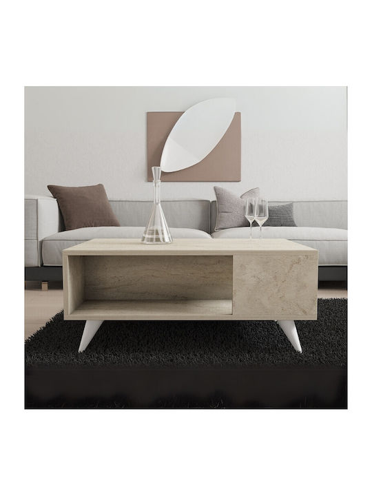 Square Central Coffee Table Yuka Wooden Travertine W90xL60xH39.5cm